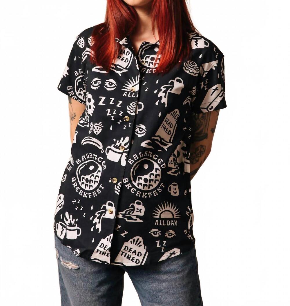 NEW PYKNIC dead tired button-up top shirt in black